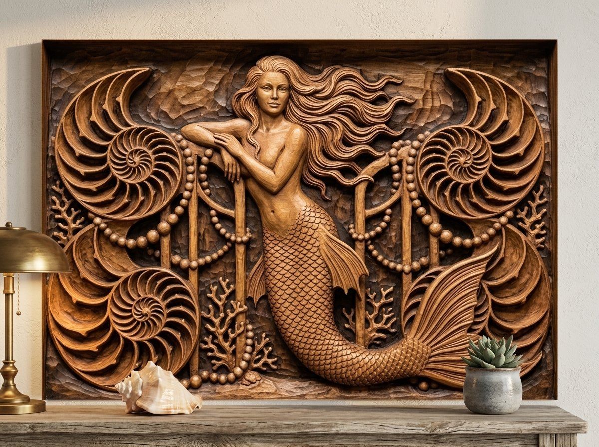 Mermaid Underwater Palace Gate CNC Relief STL bas-relief STL — view 14