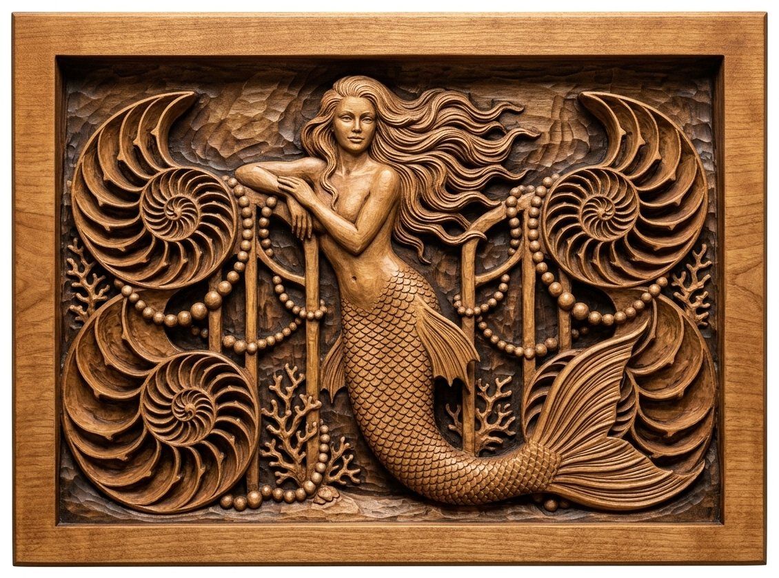 Mermaid Underwater Palace Gate CNC Relief STL bas-relief STL — view 4