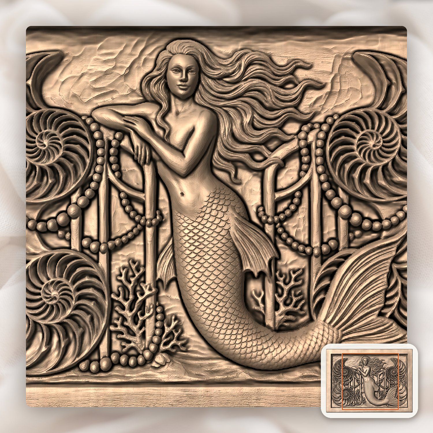 Mermaid Underwater Palace Gate CNC Relief STL bas-relief STL — view 7