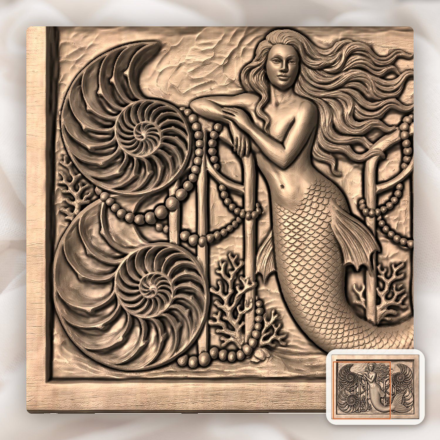 Mermaid Underwater Palace Gate CNC Relief STL bas-relief STL — view 8