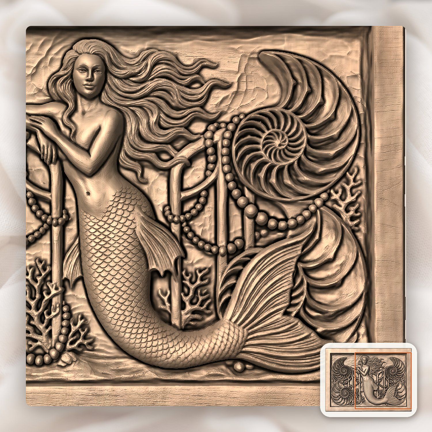 Mermaid Underwater Palace Gate CNC Relief STL bas-relief STL — view 9