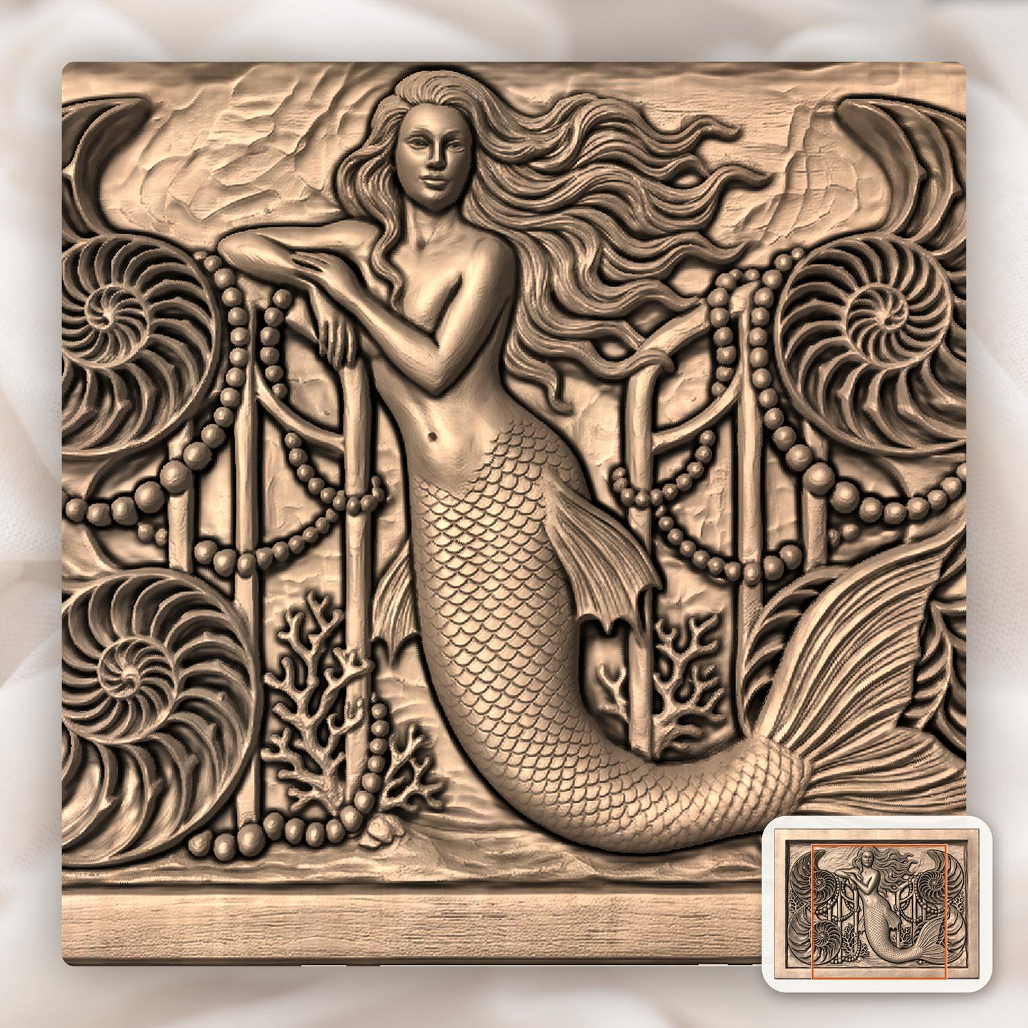 Mermaid Underwater Palace Gate CNC Relief STL bas-relief STL — view 10