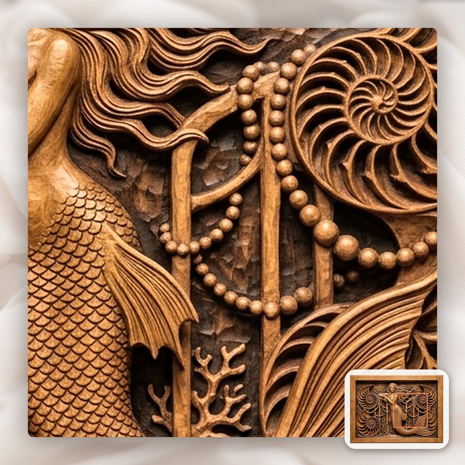 Mermaid Underwater Palace Gate CNC Relief STL bas-relief STL — view 11