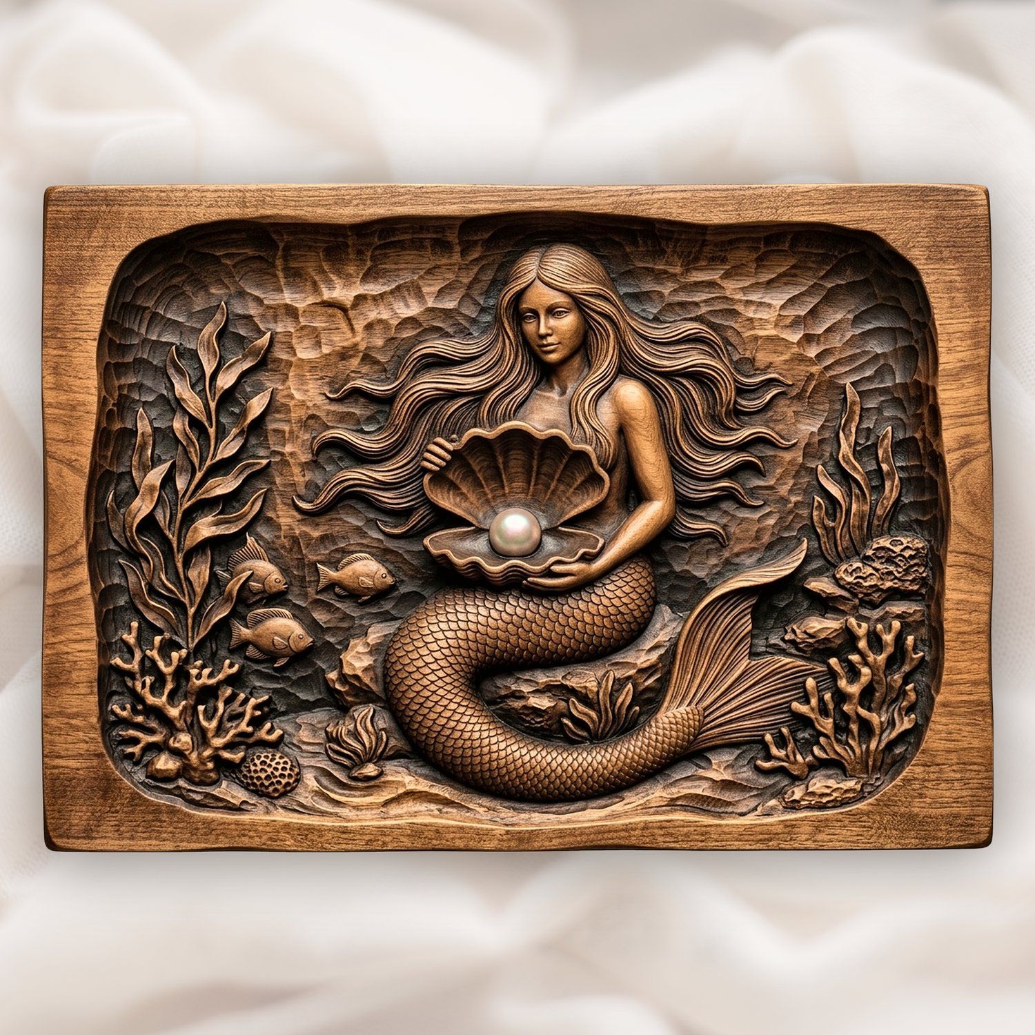Mermaid with Pearl Clam Shell CNC Relief STL bas-relief STL design