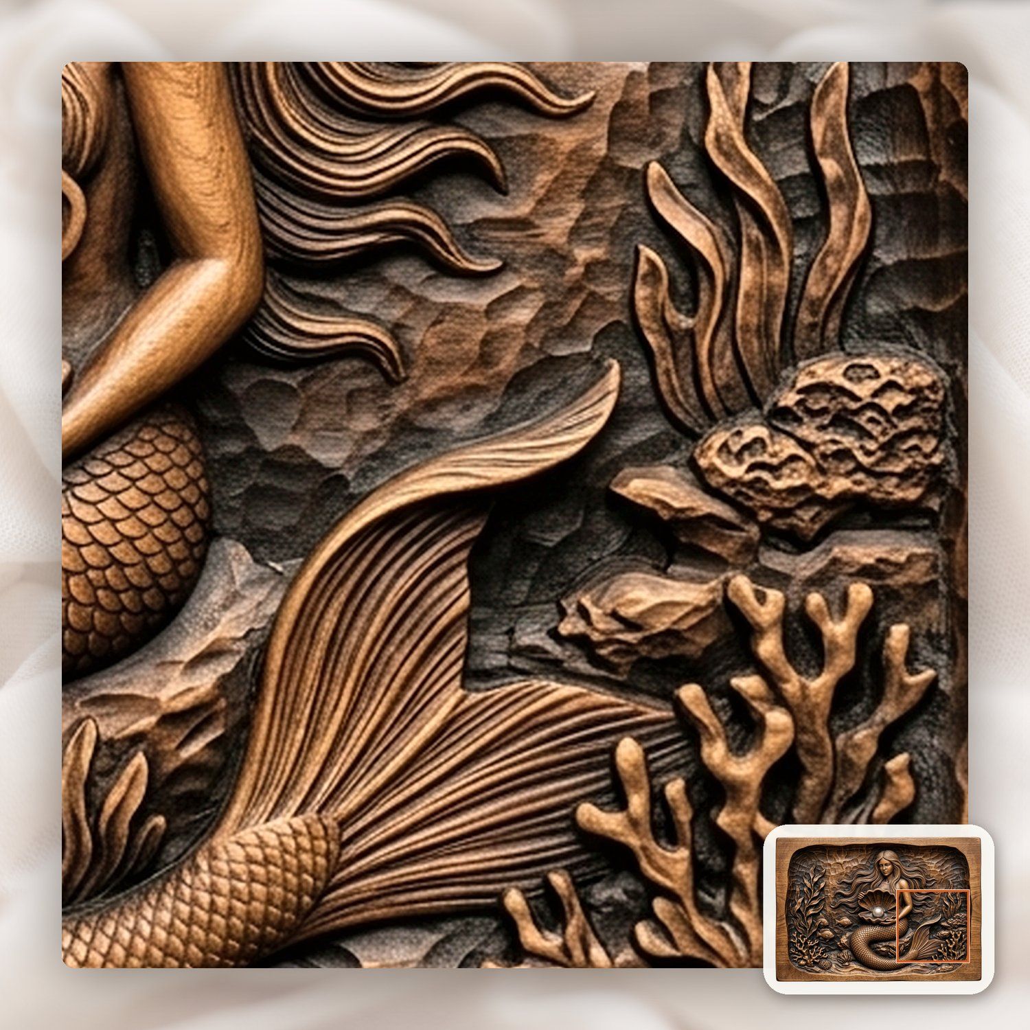 Mermaid with Pearl Clam Shell CNC Relief STL bas-relief STL — view 12