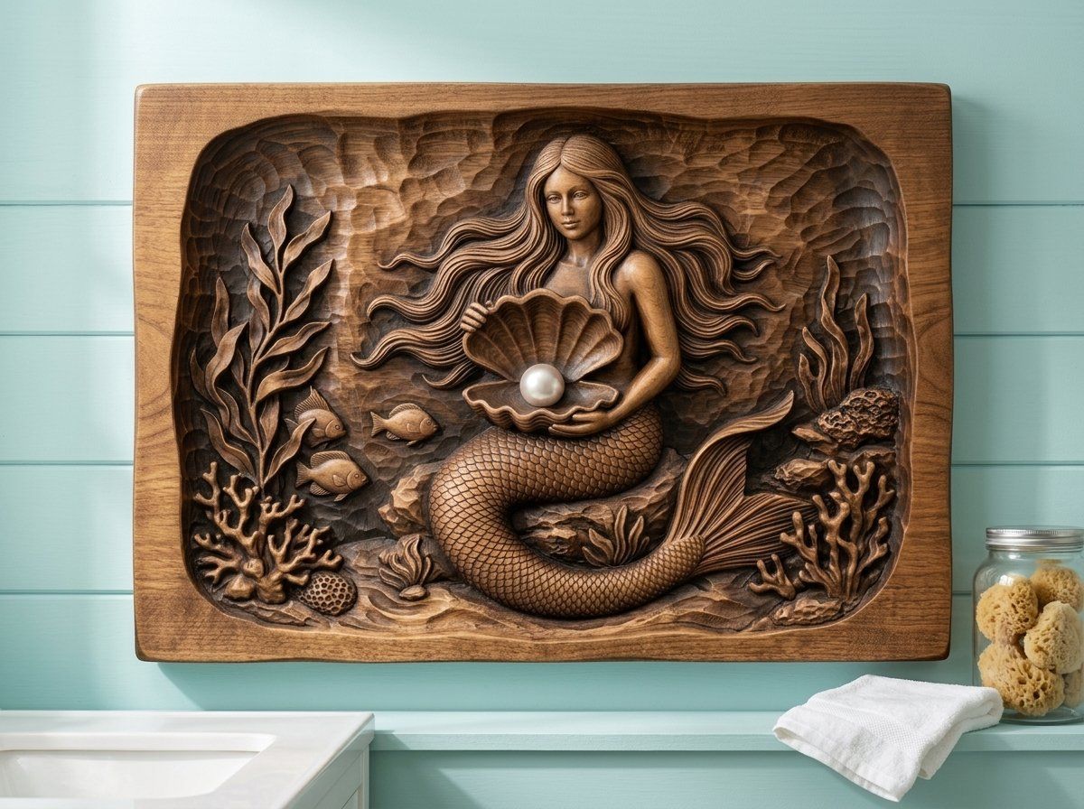 Mermaid with Pearl Clam Shell CNC Relief STL bas-relief STL — view 13