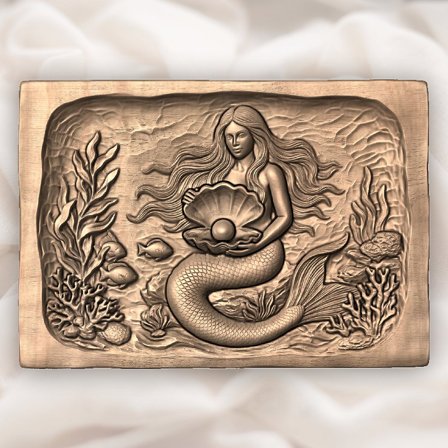 Mermaid with Pearl Clam Shell CNC Relief STL bas-relief STL — view 5