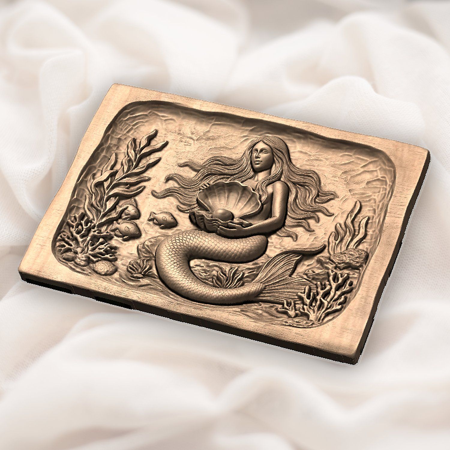 Mermaid with Pearl Clam Shell CNC Relief STL bas-relief STL — view 6
