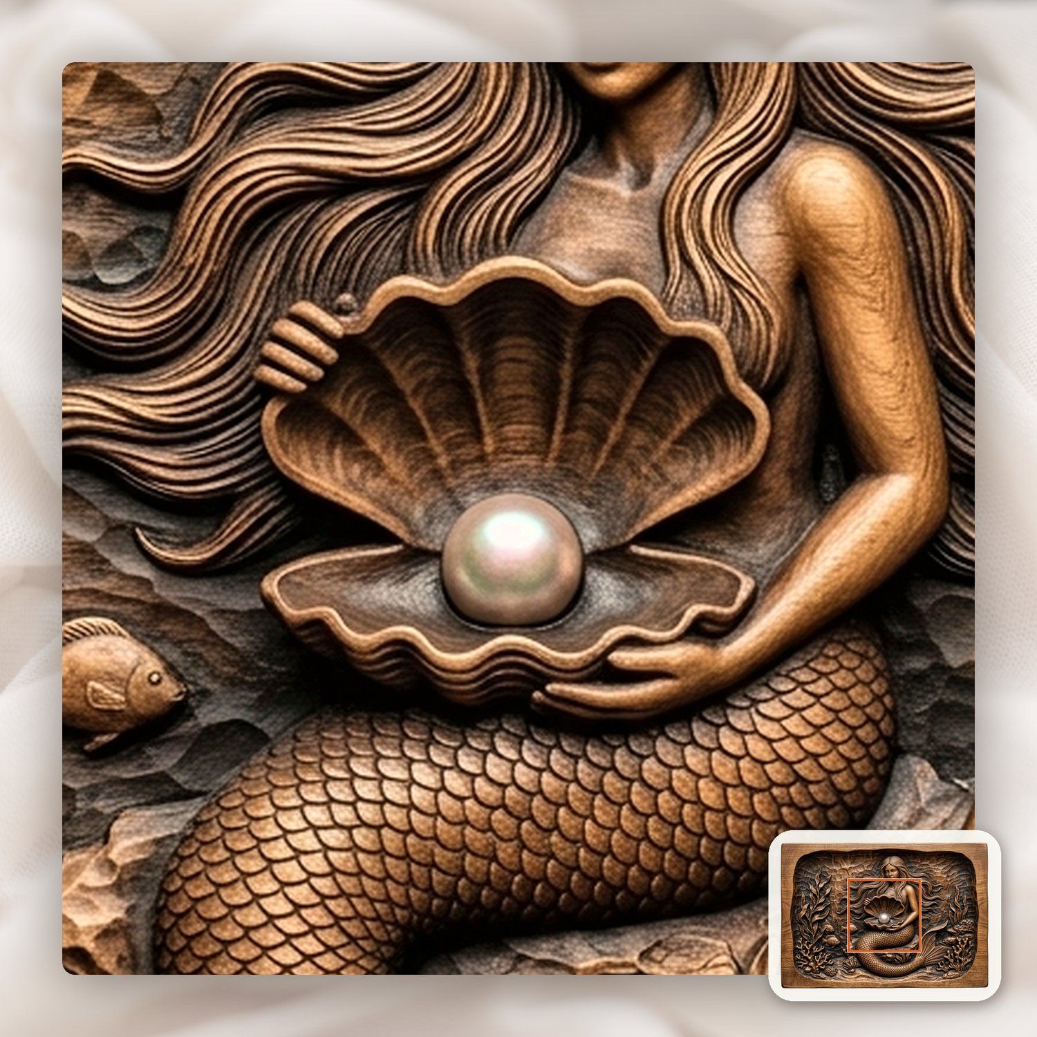 Mermaid with Pearl Clam Shell CNC Relief STL bas-relief STL — view 11
