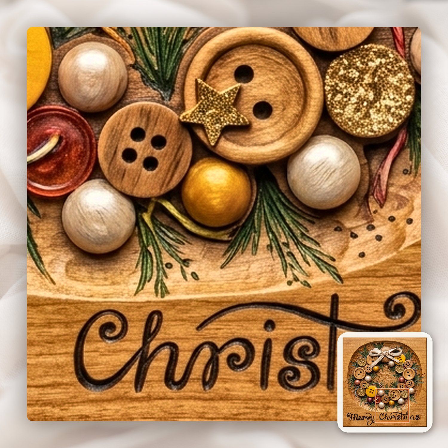 Merry Christmas Button Wreath CNC Relief STL bas-relief STL — view 11