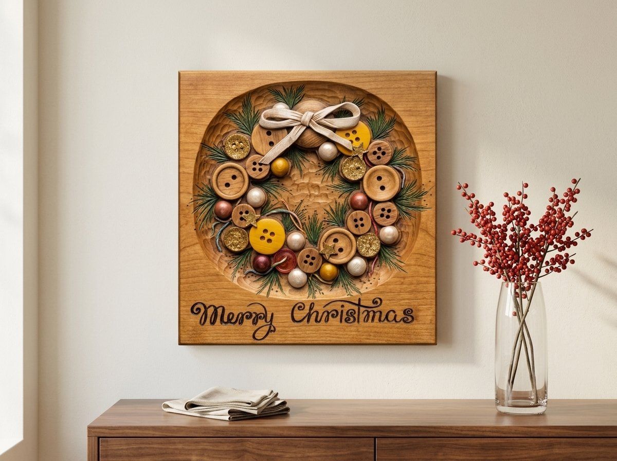Merry Christmas Button Wreath CNC Relief STL bas-relief STL — view 13