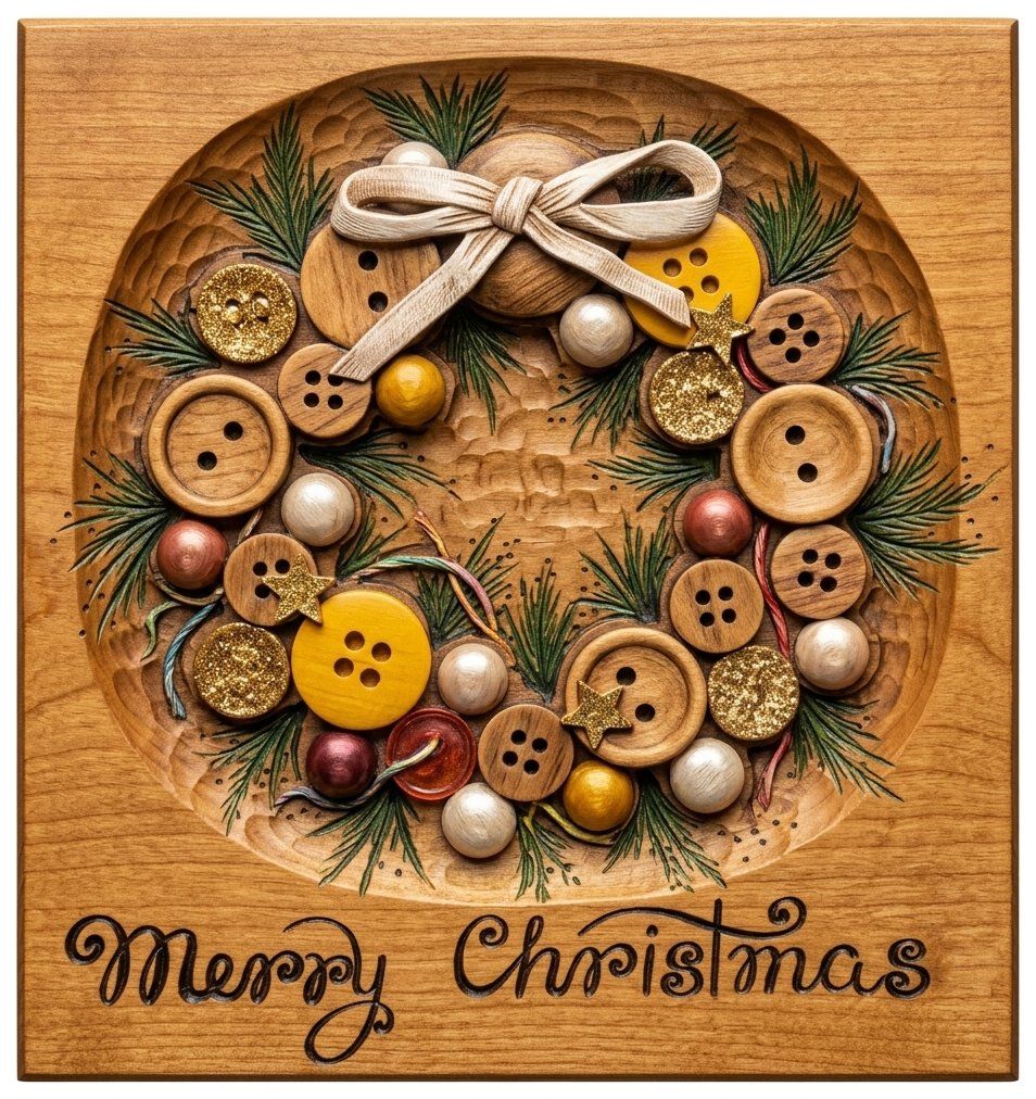Merry Christmas Button Wreath CNC Relief STL bas-relief STL — view 14