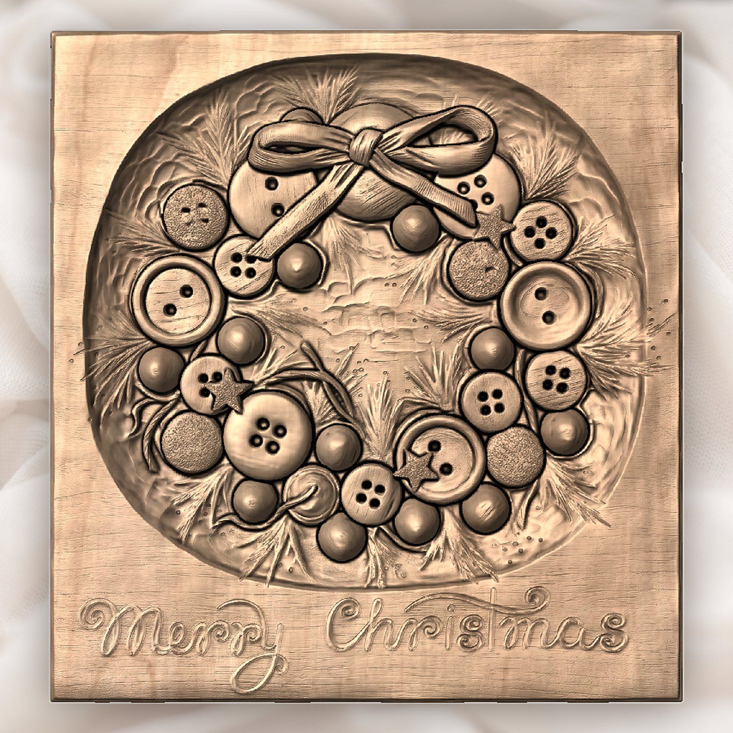 Merry Christmas Button Wreath CNC Relief STL bas-relief STL — view 4