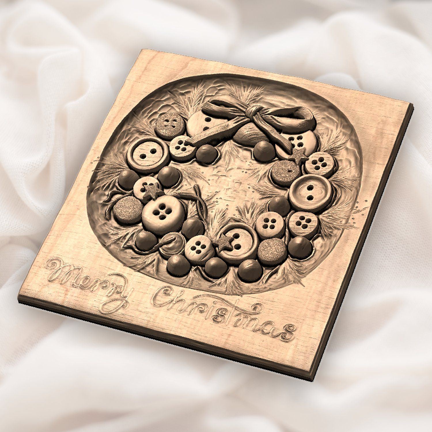 Merry Christmas Button Wreath CNC Relief STL bas-relief STL — view 5