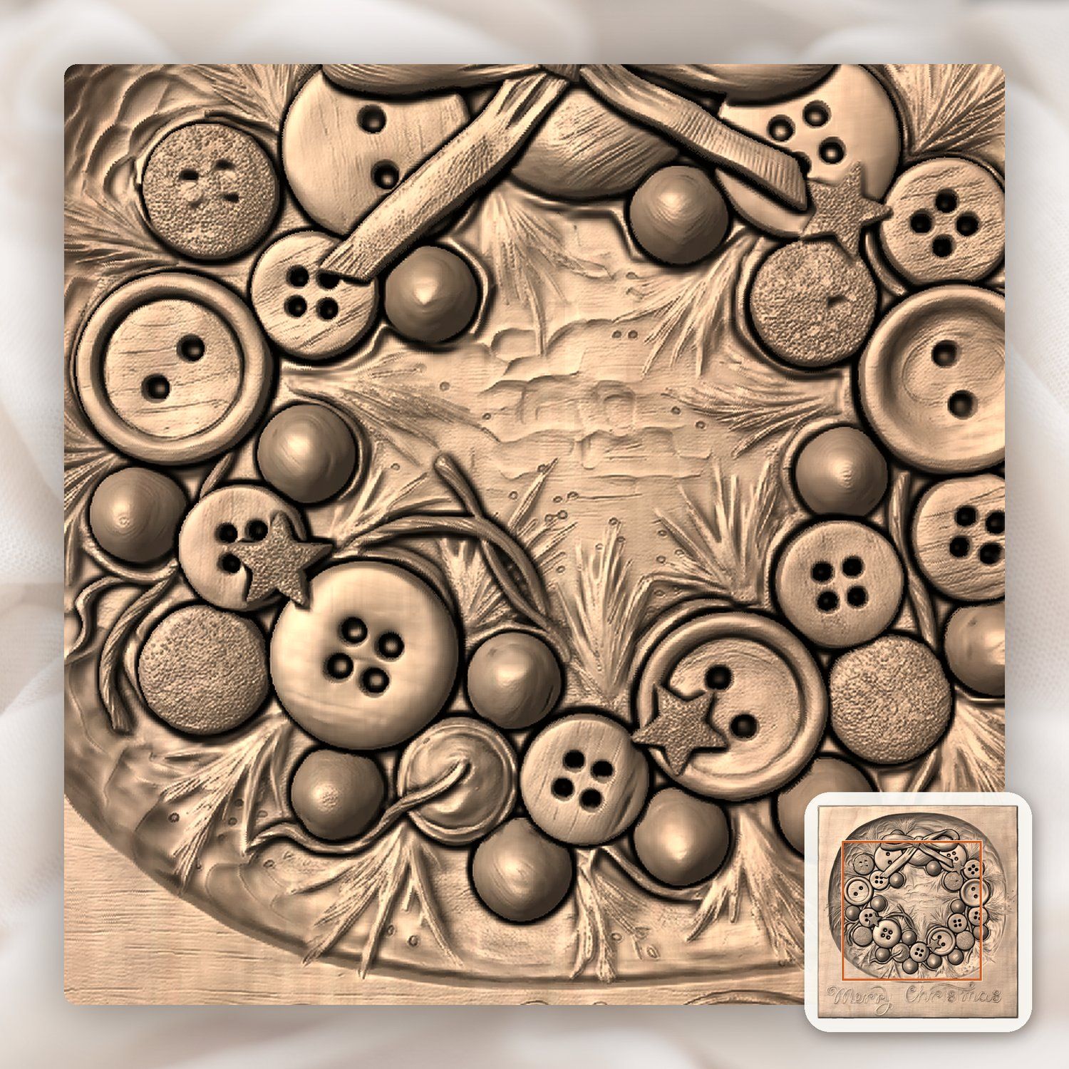 Merry Christmas Button Wreath CNC Relief STL bas-relief STL — view 6