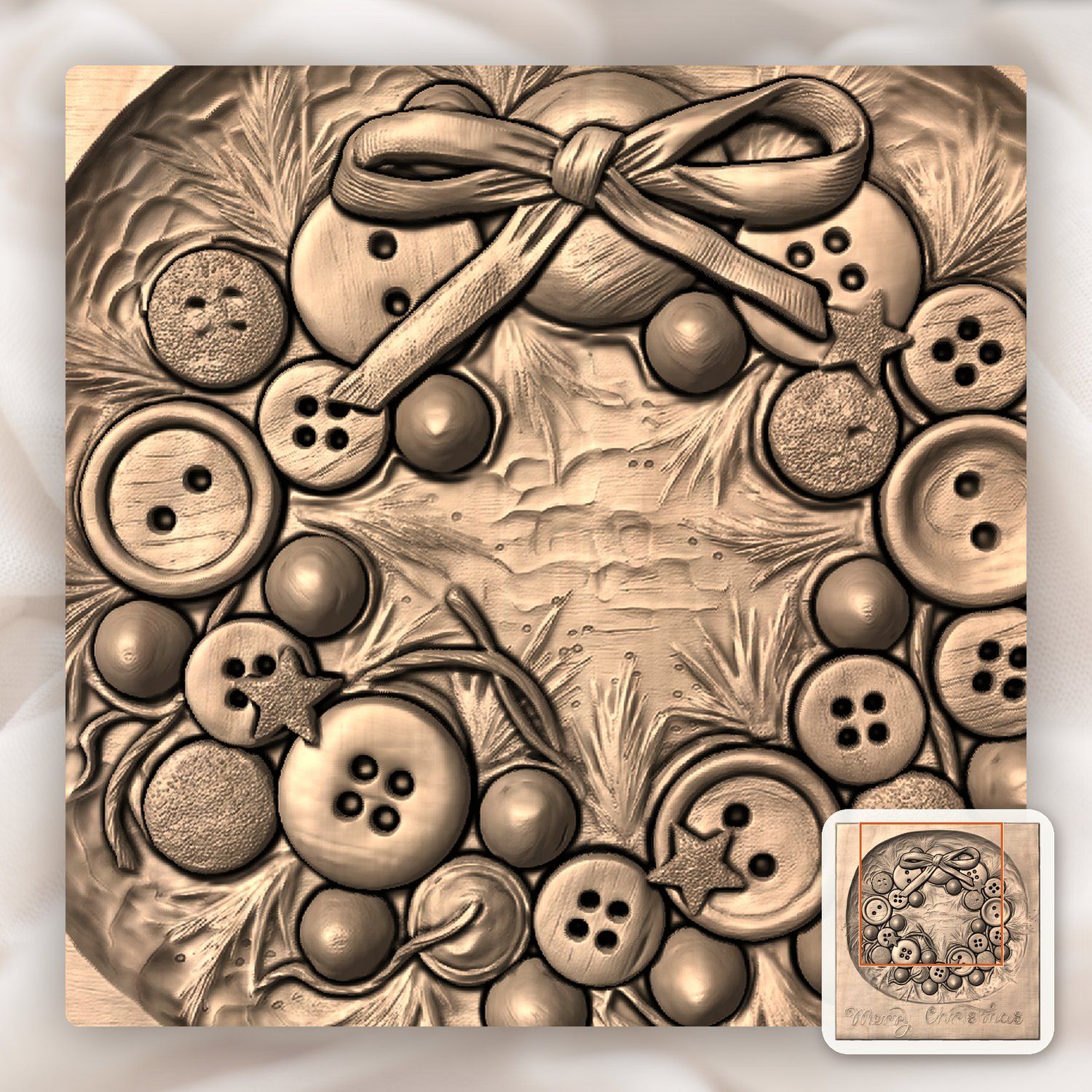 Merry Christmas Button Wreath CNC Relief STL bas-relief STL — view 7