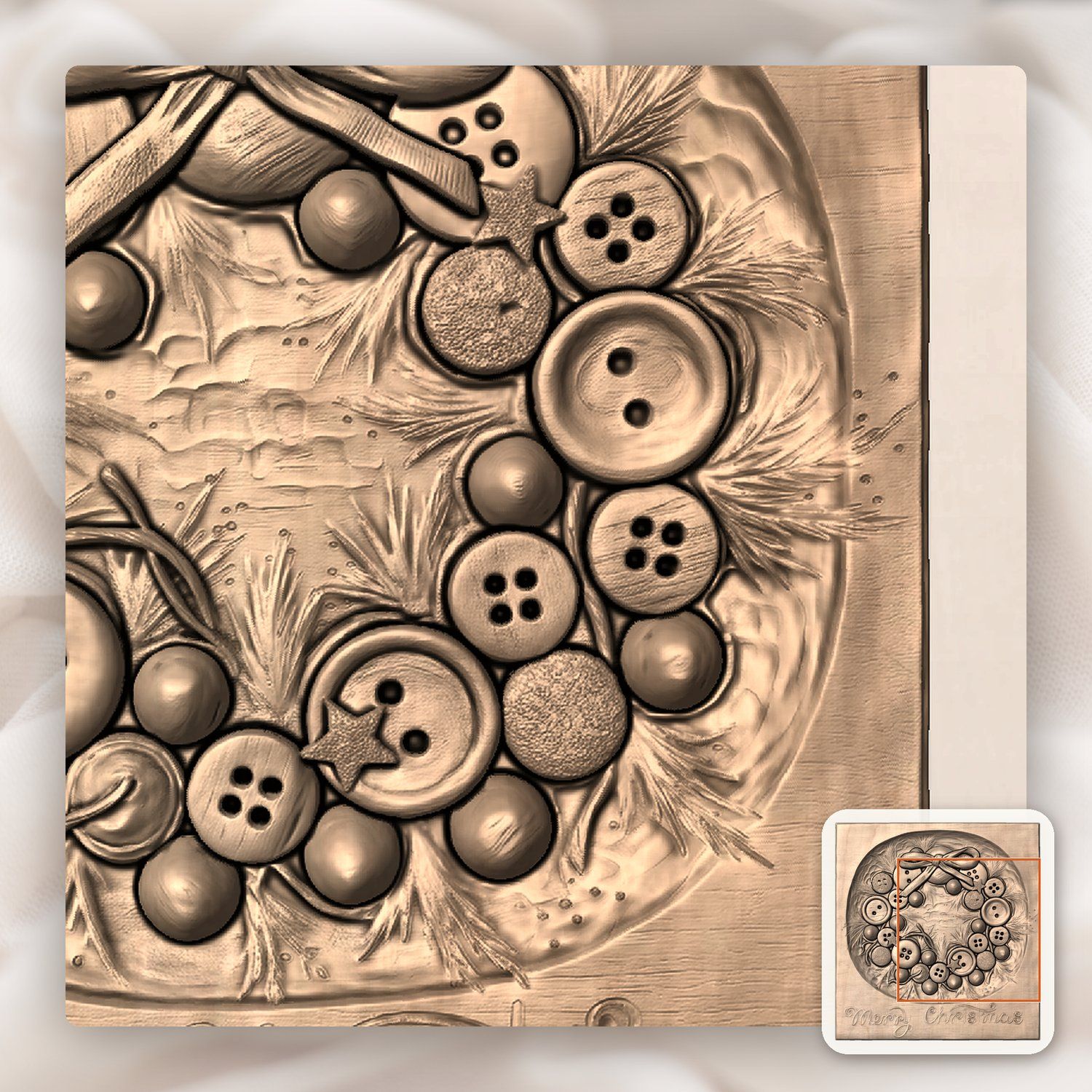 Merry Christmas Button Wreath CNC Relief STL bas-relief STL — view 8