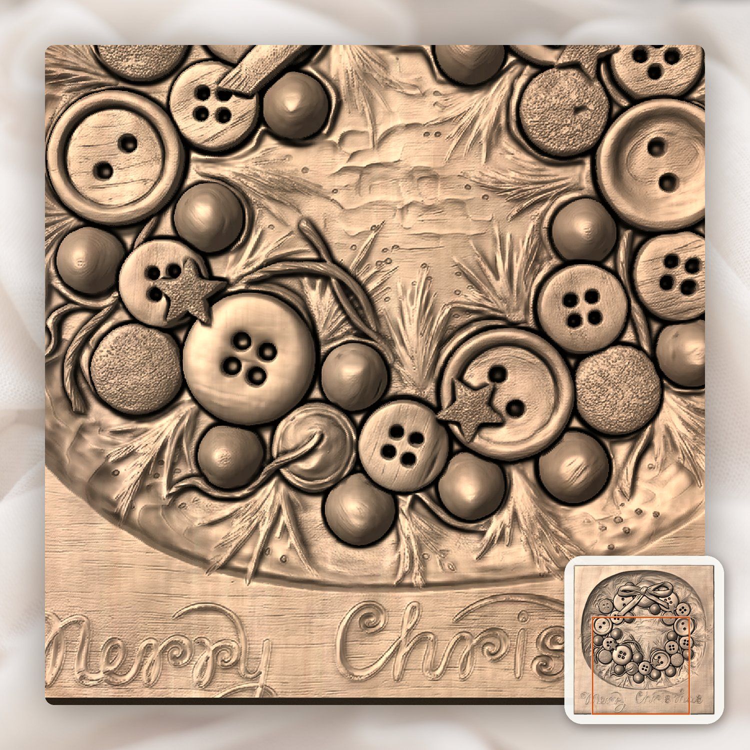Merry Christmas Button Wreath CNC Relief STL bas-relief STL — view 9