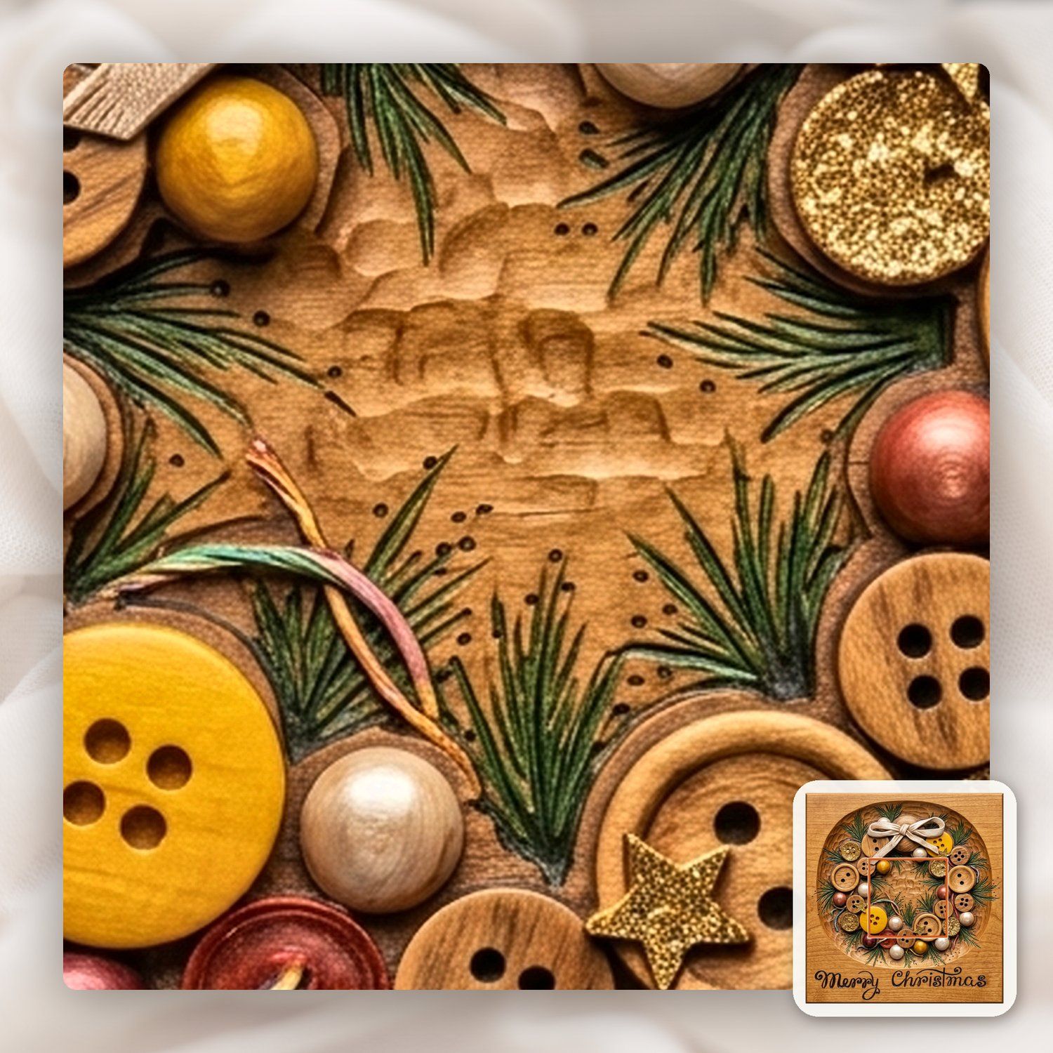 Merry Christmas Button Wreath CNC Relief STL bas-relief STL — view 10