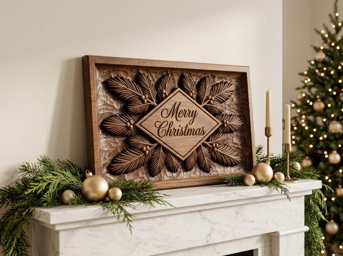 Merry Christmas Diamond Plaque CNC Relief STL bas-relief STL — view 14
