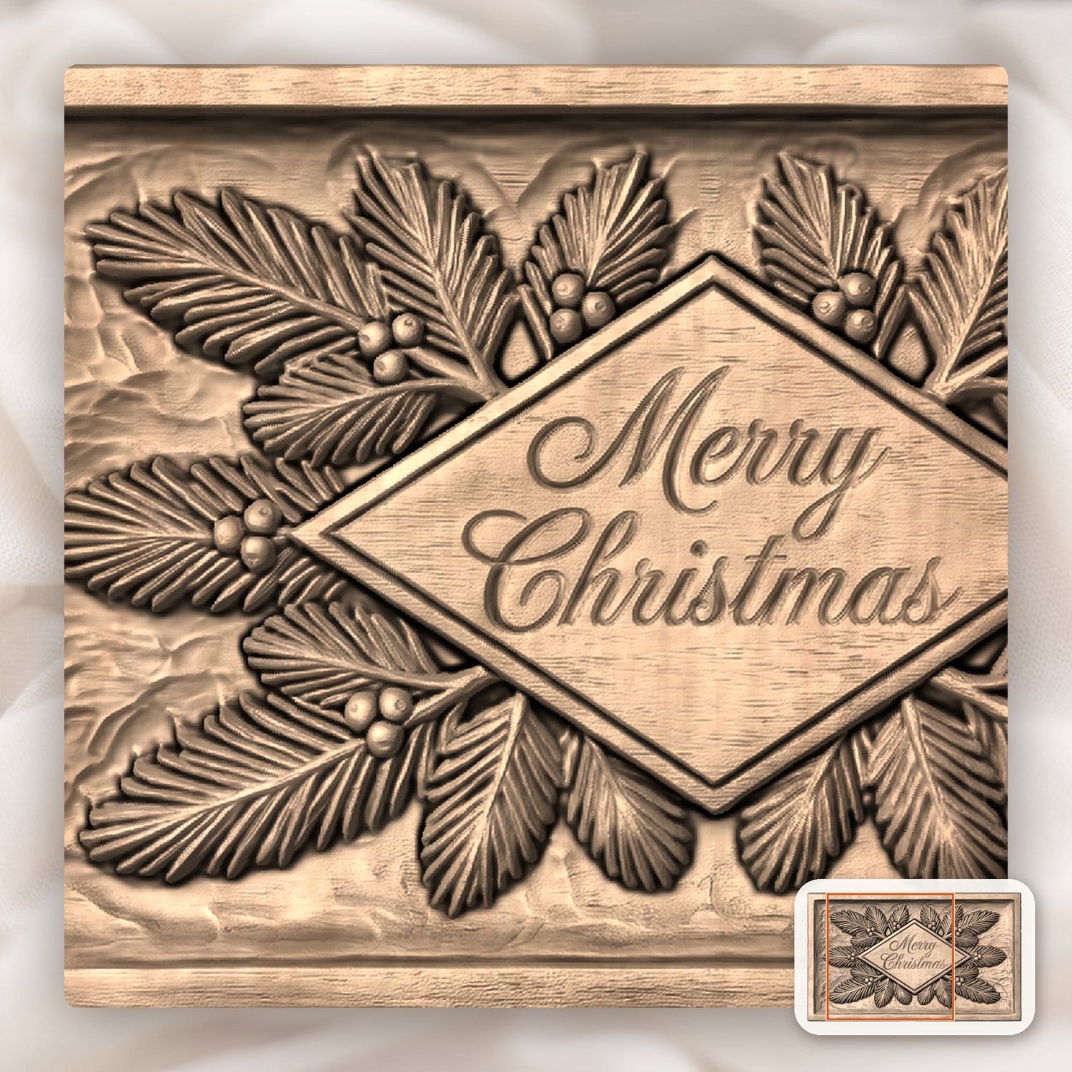 Merry Christmas Diamond Plaque CNC Relief STL bas-relief STL — view 7