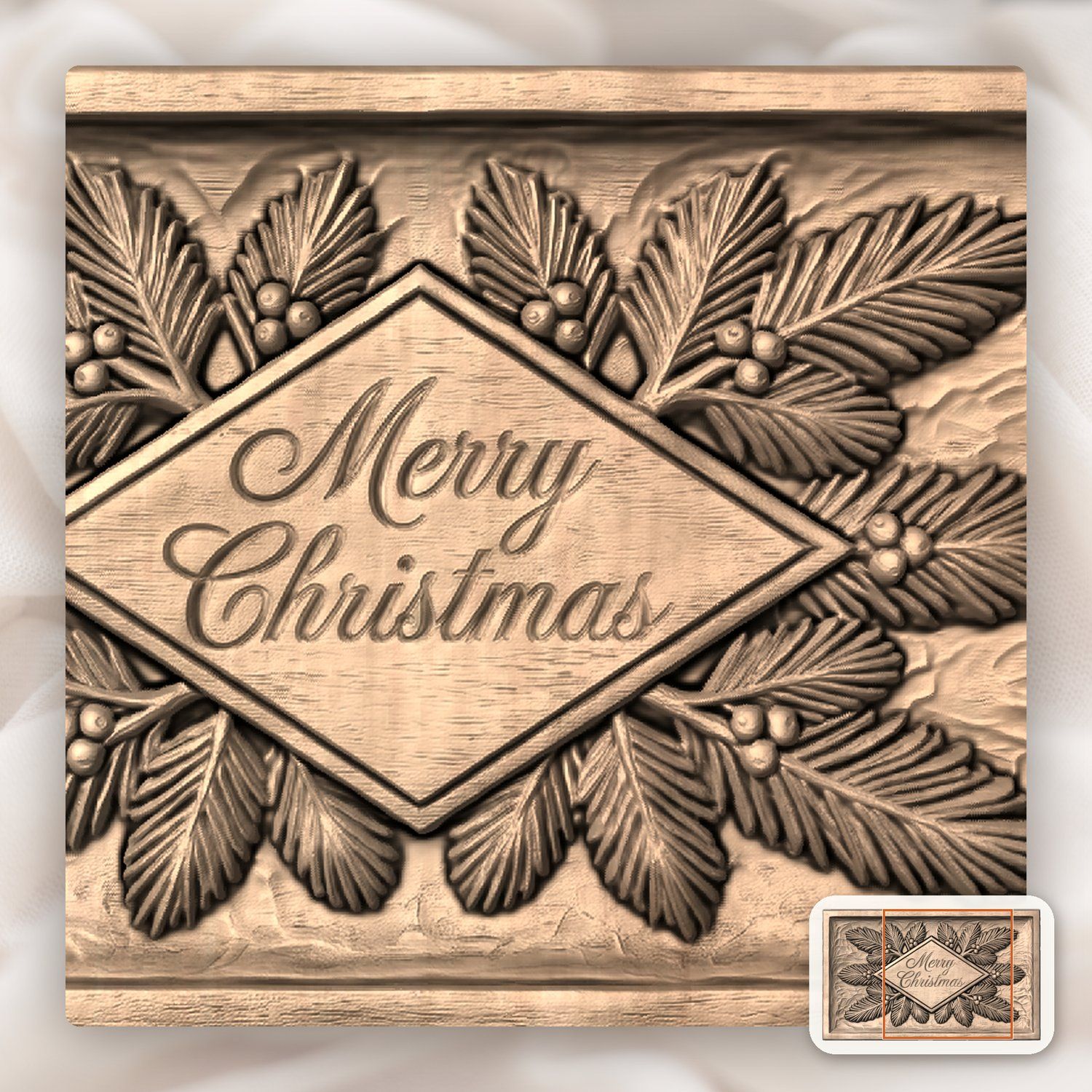 Merry Christmas Diamond Plaque CNC Relief STL bas-relief STL — view 8