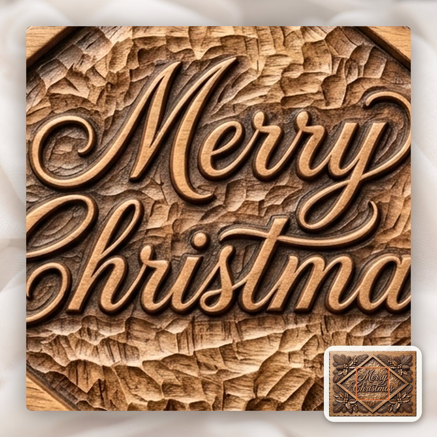Merry Christmas Holly CNC Relief STL bas-relief STL — view 11
