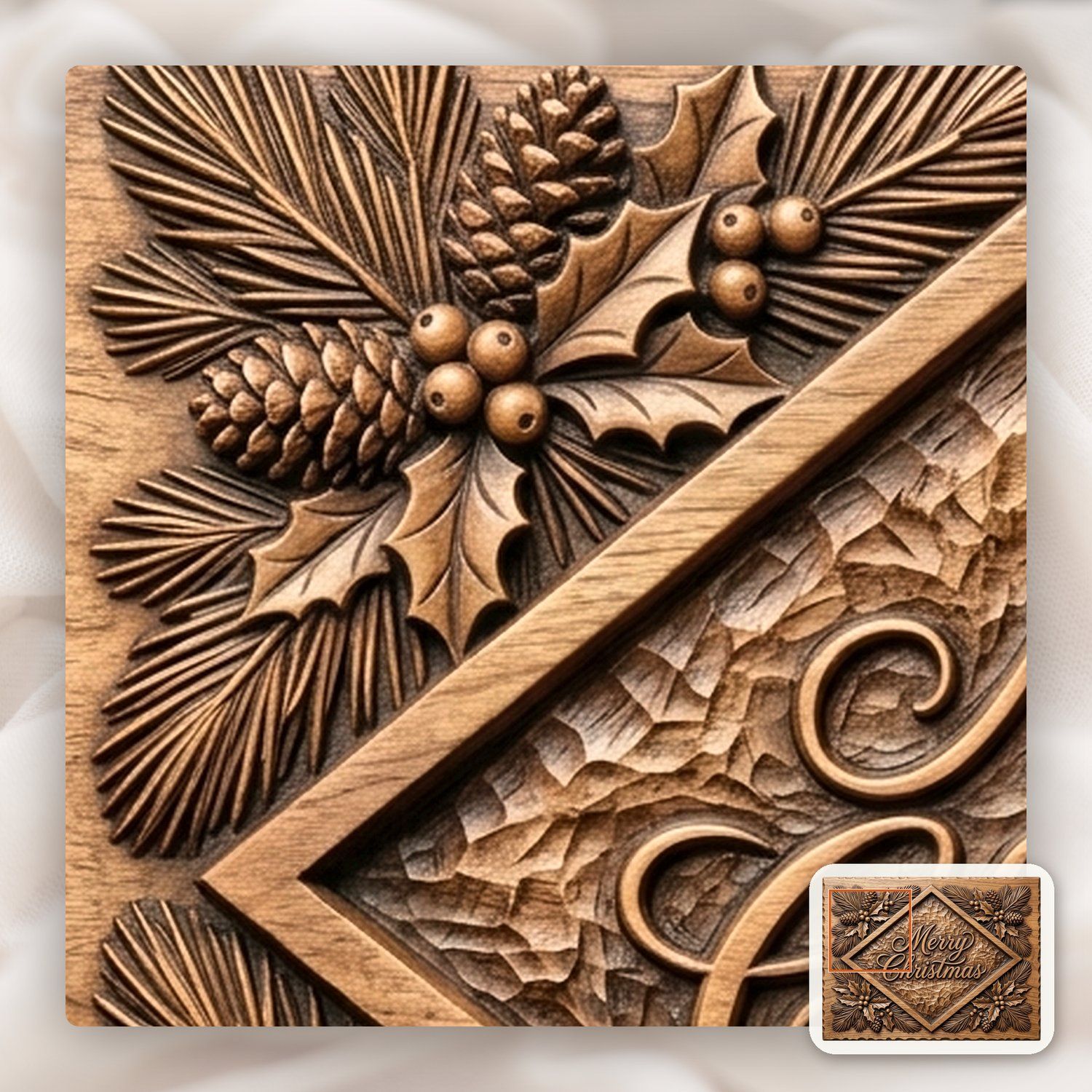 Merry Christmas Holly CNC Relief STL bas-relief STL — view 12