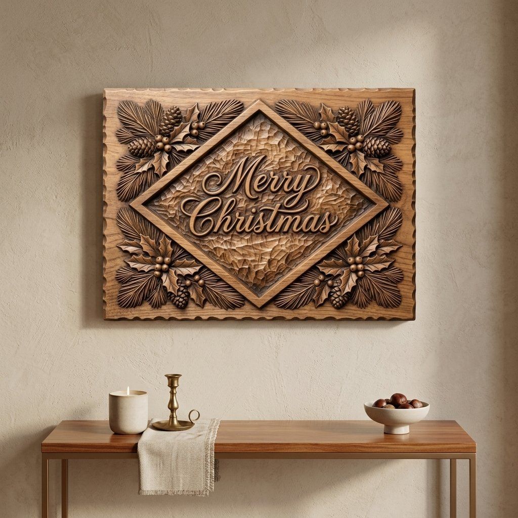 Merry Christmas Holly CNC Relief STL bas-relief STL — view 13