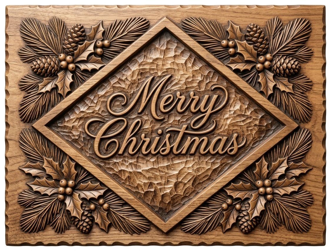Merry Christmas Holly CNC Relief STL bas-relief STL — view 14
