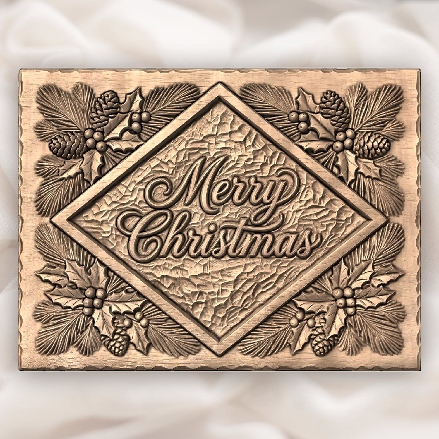 Merry Christmas Holly CNC Relief STL bas-relief STL — view 4