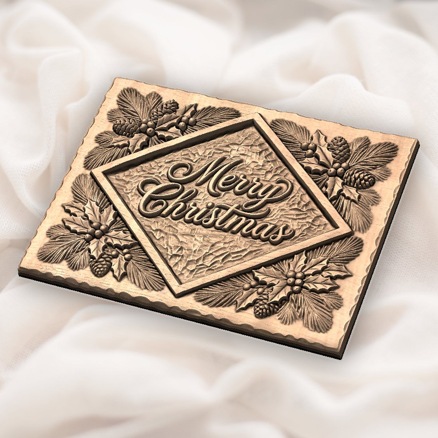 Merry Christmas Holly CNC Relief STL bas-relief STL — view 5