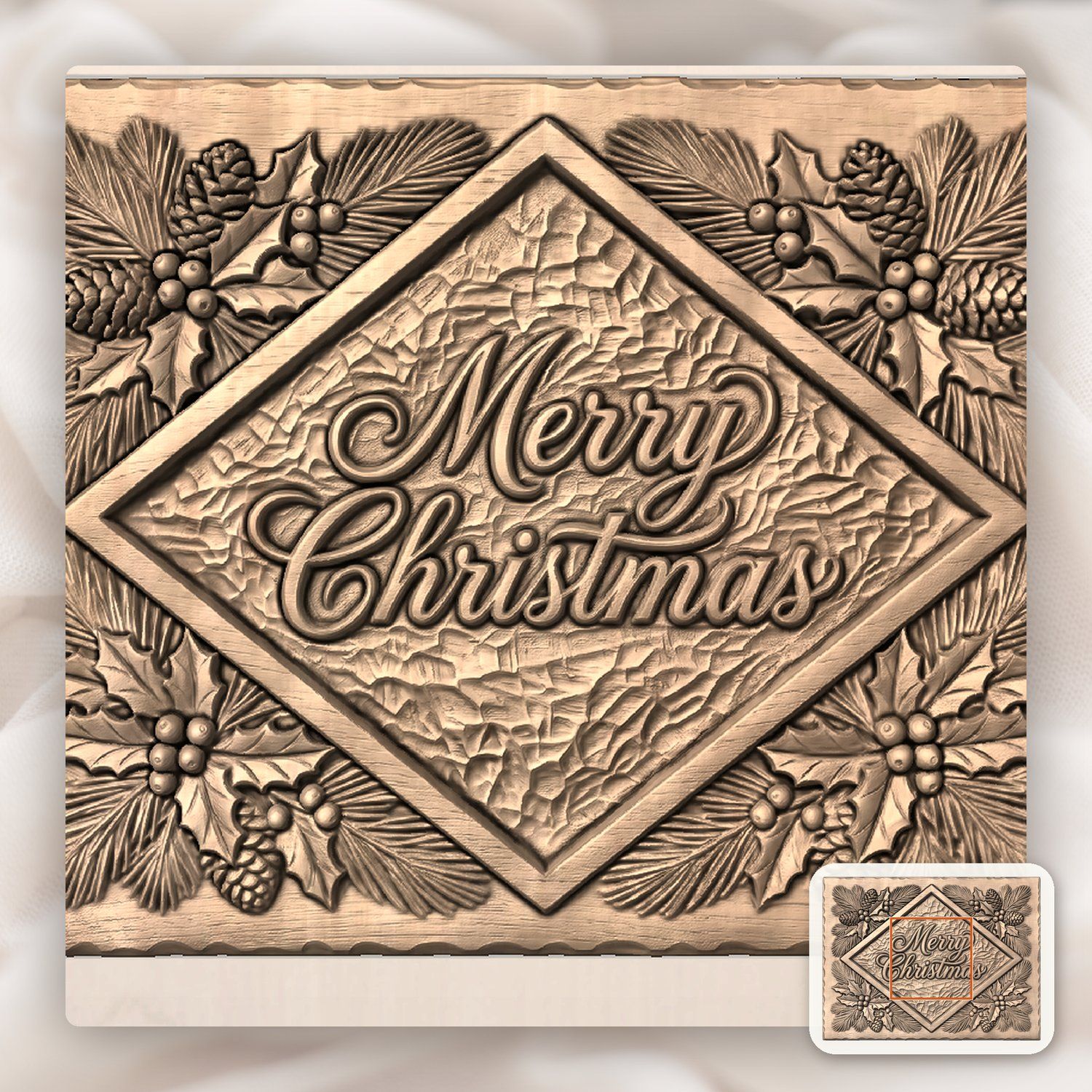 Merry Christmas Holly CNC Relief STL bas-relief STL — view 6