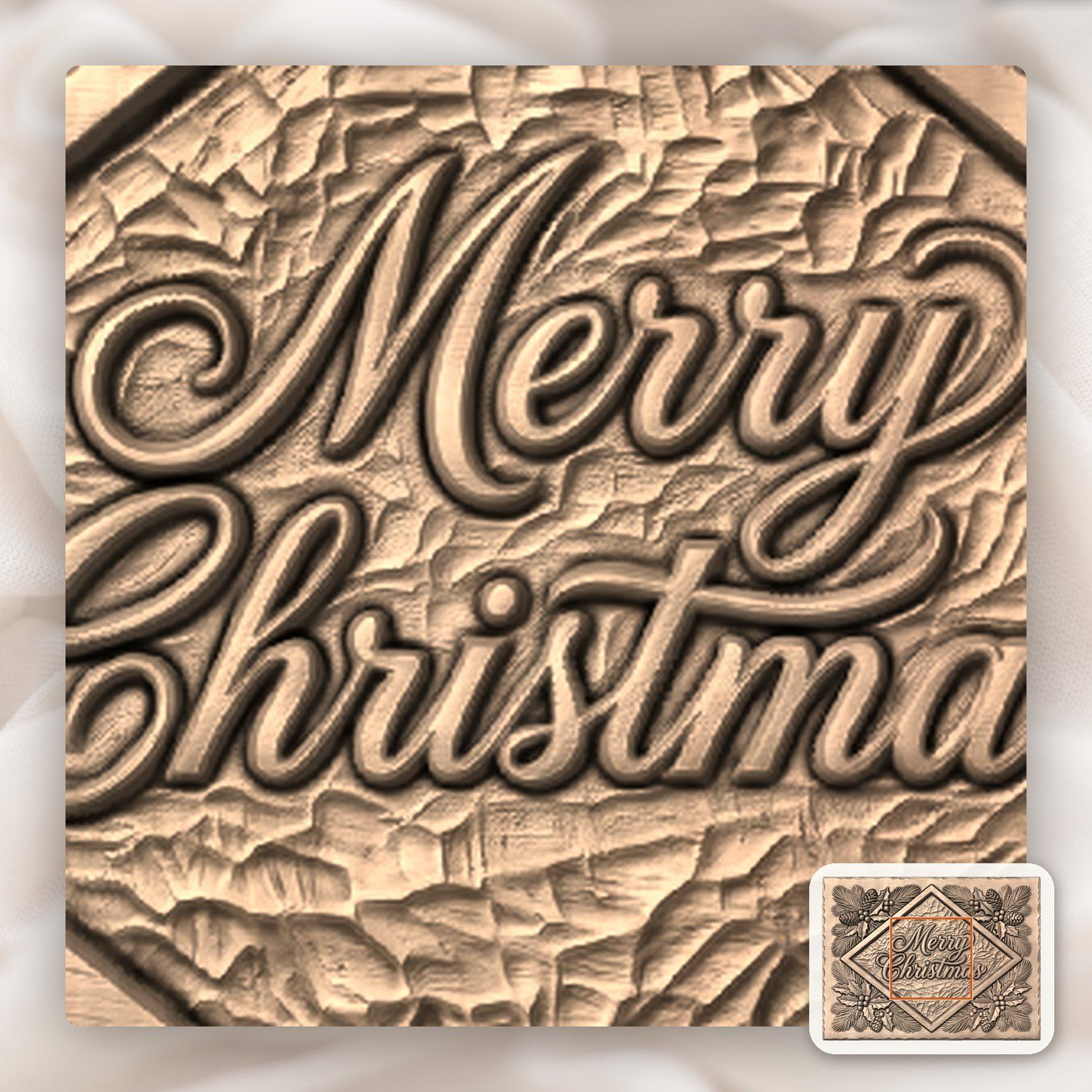 Merry Christmas Holly CNC Relief STL bas-relief STL — view 7