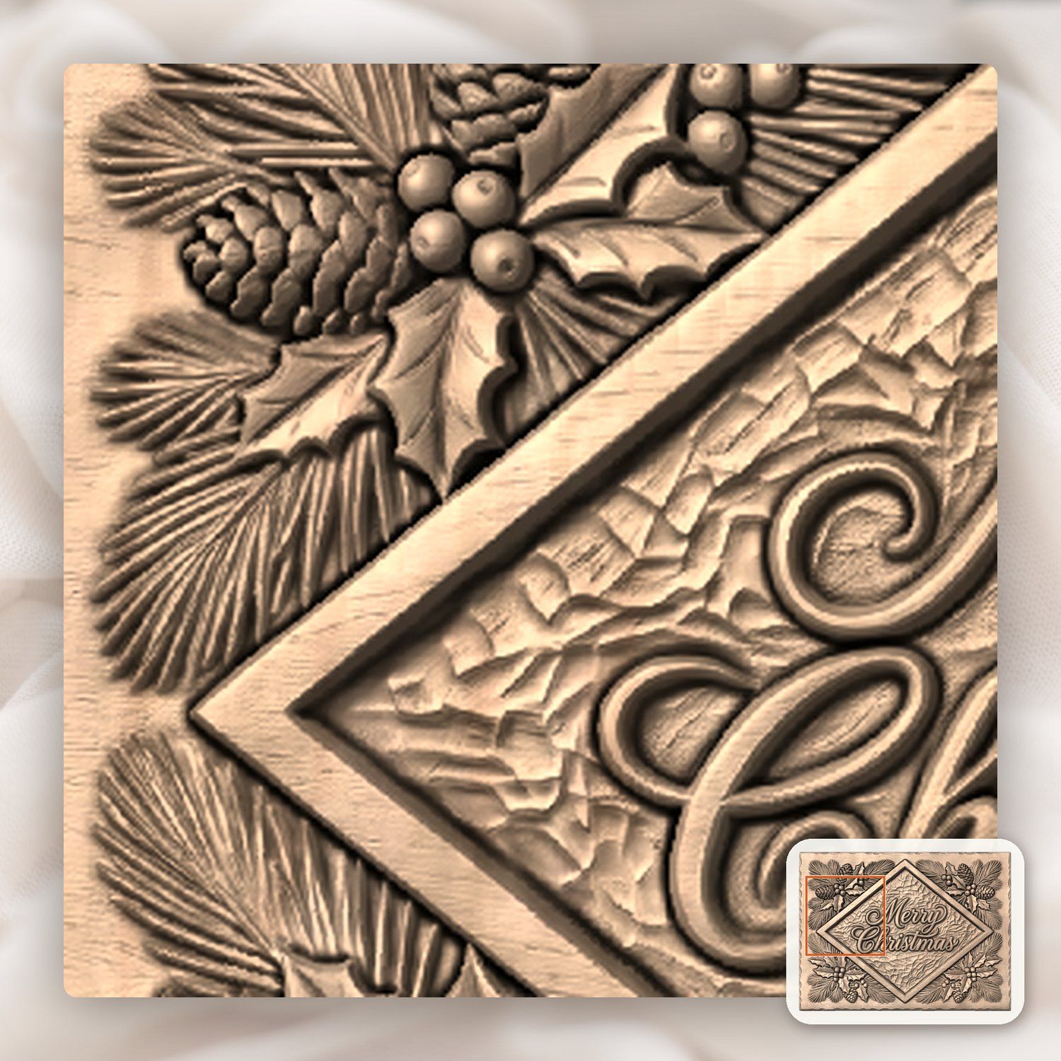Merry Christmas Holly CNC Relief STL bas-relief STL — view 8