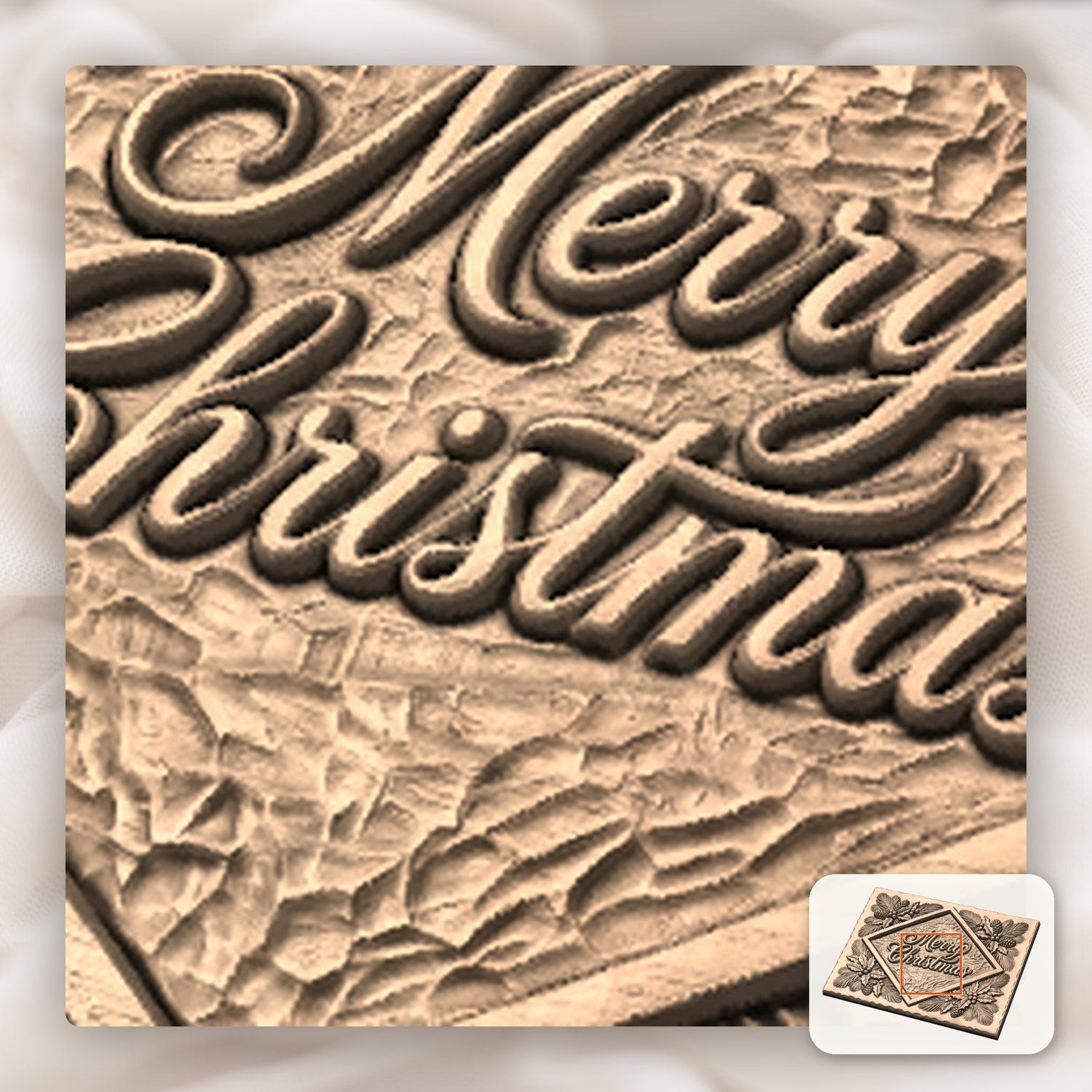 Merry Christmas Holly CNC Relief STL bas-relief STL — view 9