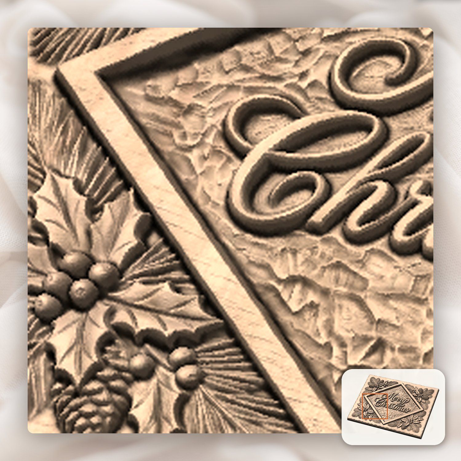 Merry Christmas Holly CNC Relief STL bas-relief STL — view 10