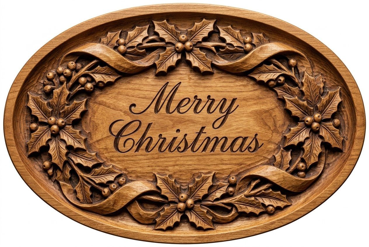 Merry Christmas Holly Ribbon Oval Plaque CNC Relief STL bas-relief STL — view 12