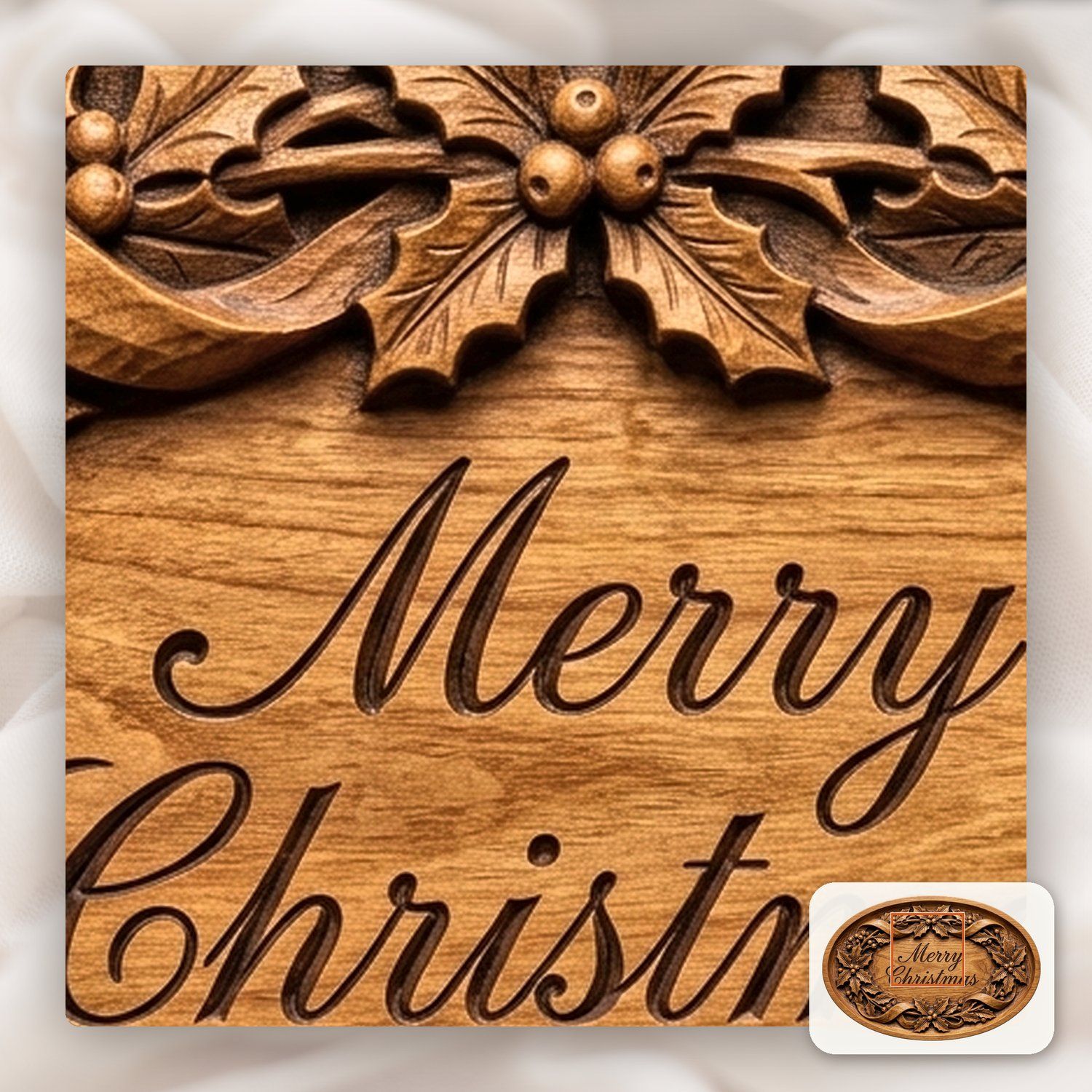 Merry Christmas Holly Ribbon Oval Plaque CNC Relief STL bas-relief STL — view 10