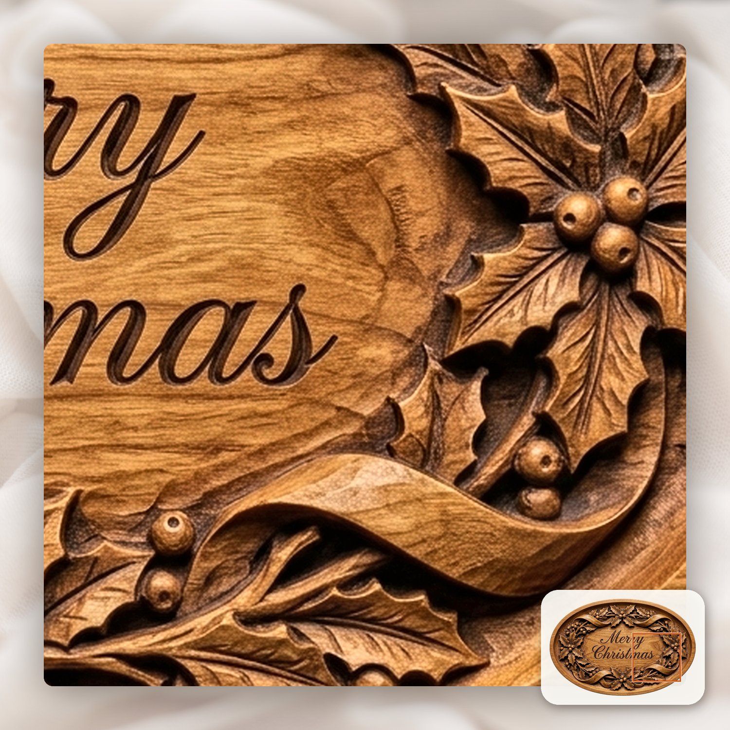 Merry Christmas Holly Ribbon Oval Plaque CNC Relief STL bas-relief STL — view 11