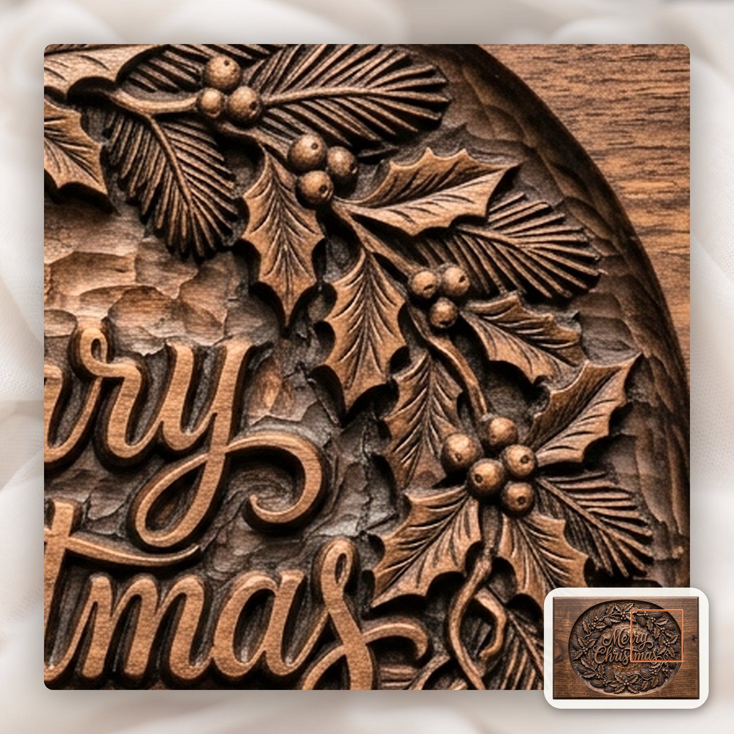 Merry Christmas Holly Wreath CNC Relief STL bas-relief STL — view 12