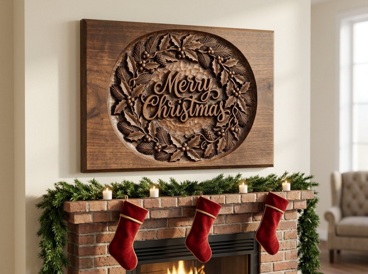 Merry Christmas Holly Wreath CNC Relief STL bas-relief STL — view 13