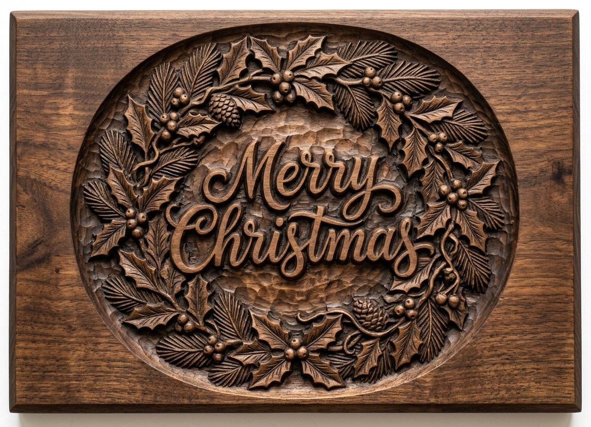 Merry Christmas Holly Wreath CNC Relief STL bas-relief STL — view 4