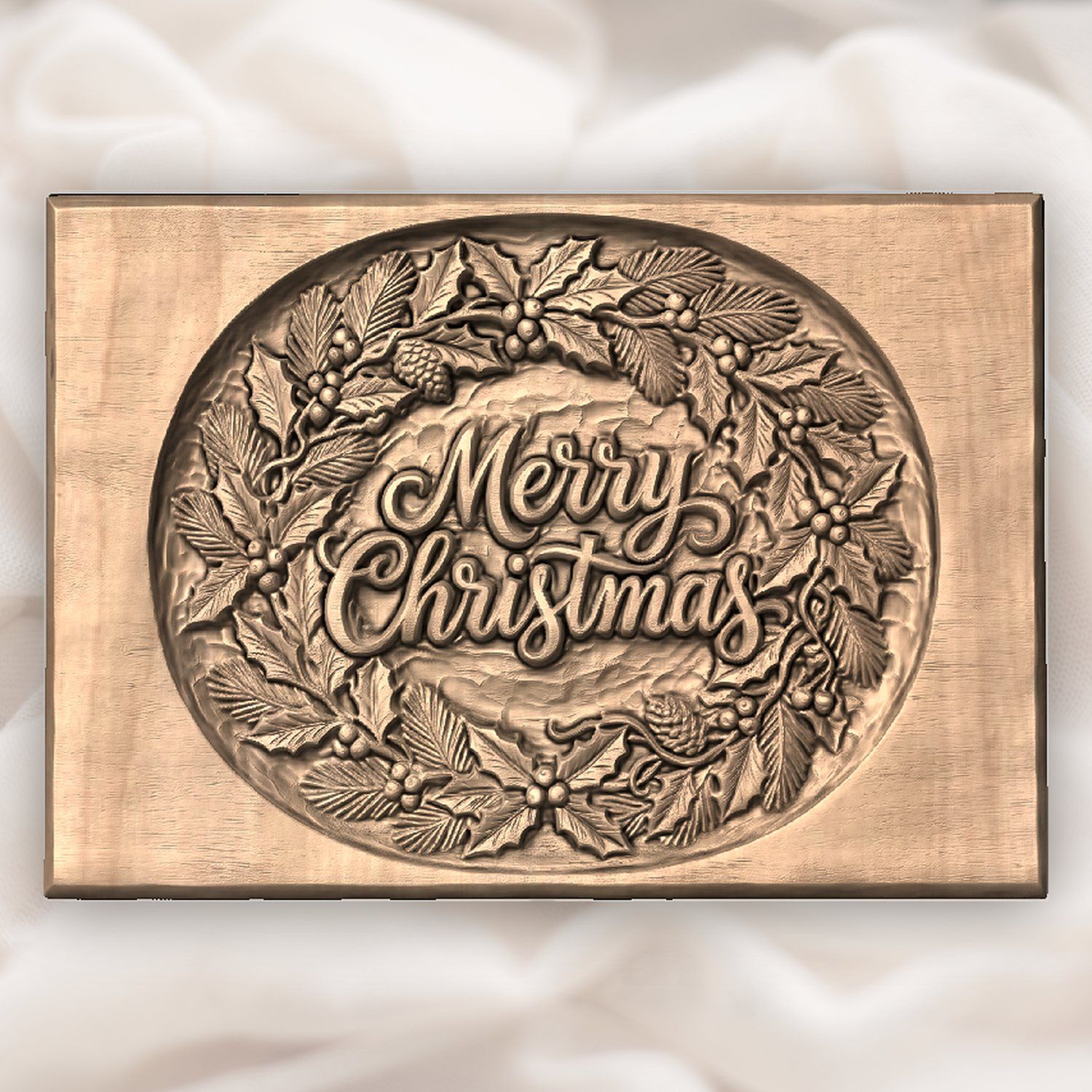 Merry Christmas Holly Wreath CNC Relief STL bas-relief STL — view 5