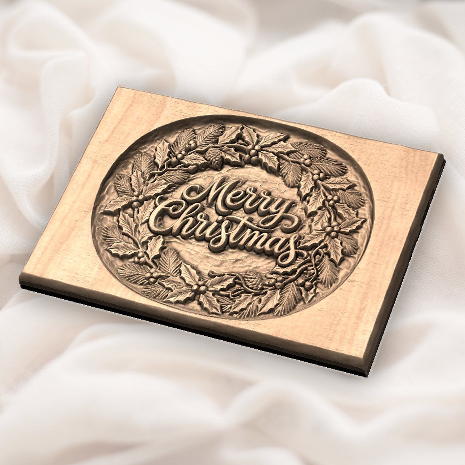 Merry Christmas Holly Wreath CNC Relief STL bas-relief STL — view 6