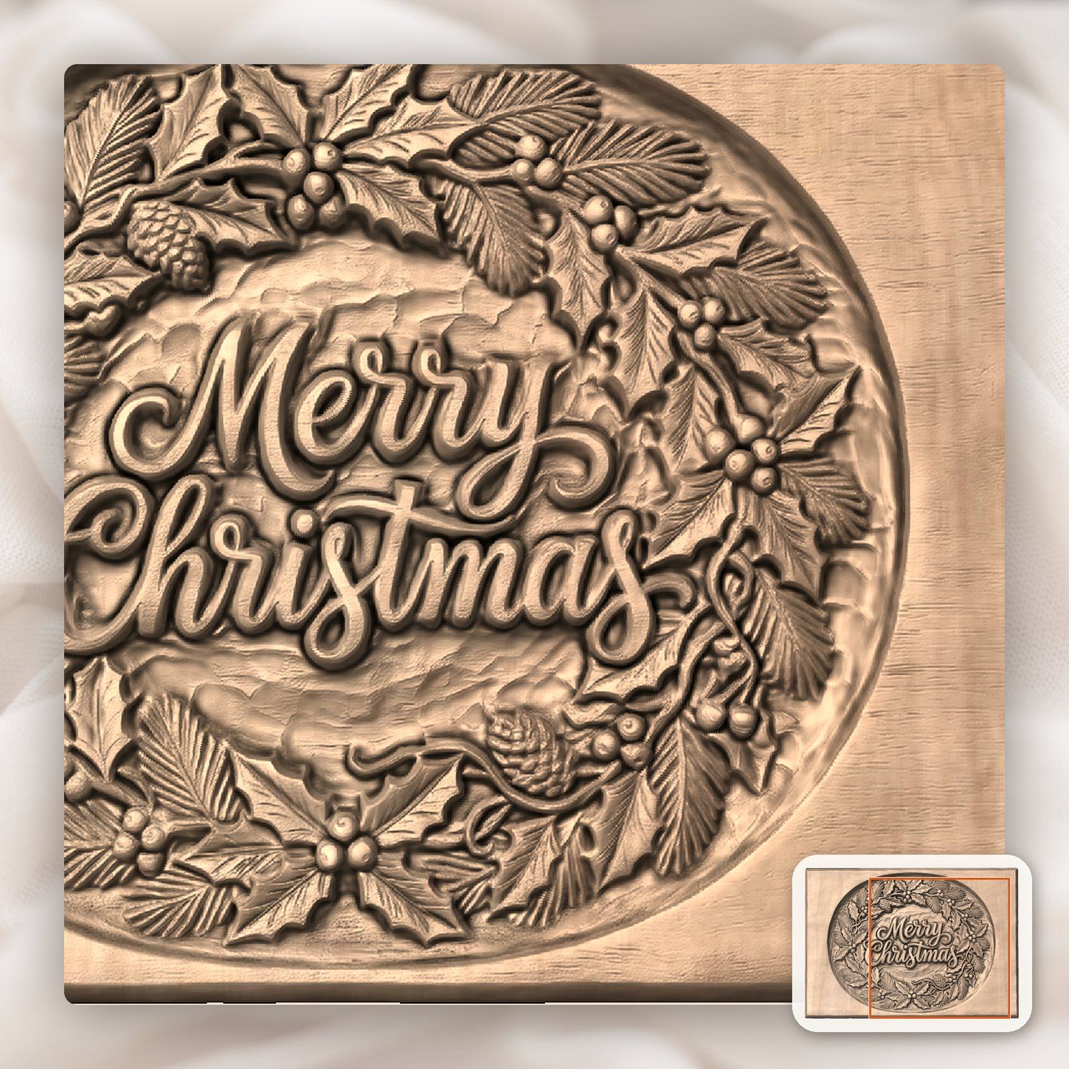 Merry Christmas Holly Wreath CNC Relief STL bas-relief STL — view 8