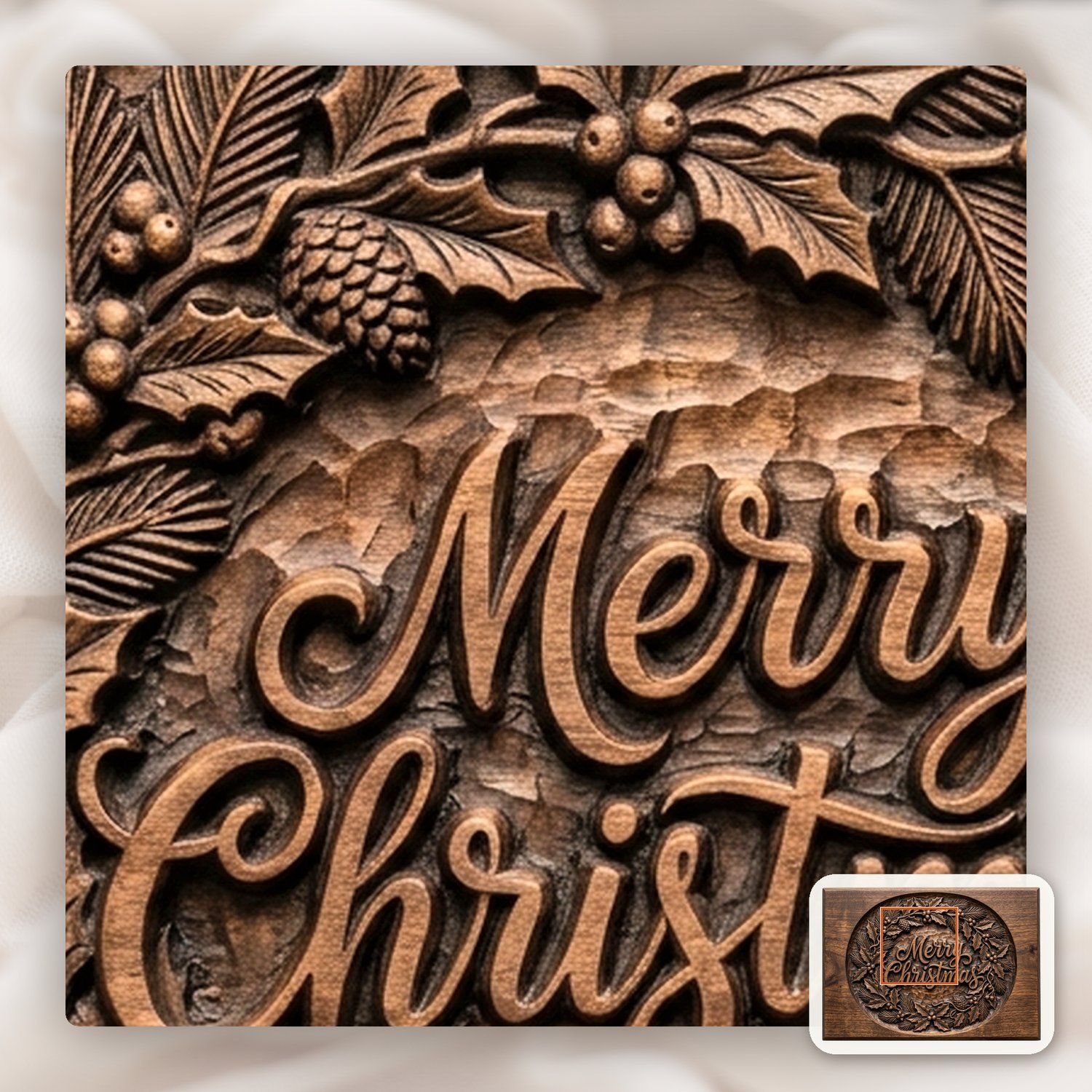 Merry Christmas Holly Wreath CNC Relief STL bas-relief STL — view 11