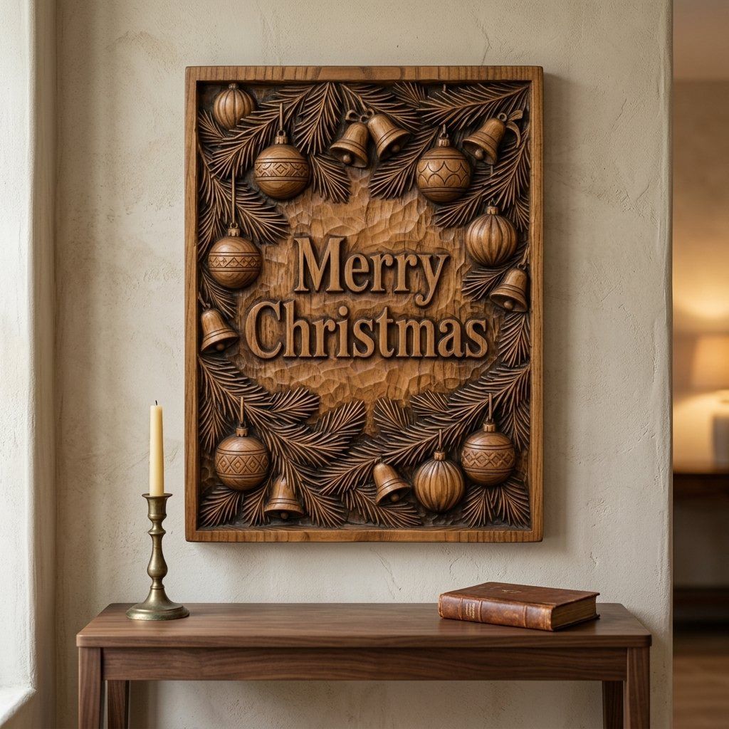 Merry Christmas Ornament Holiday CNC Relief STL bas-relief STL — view 14