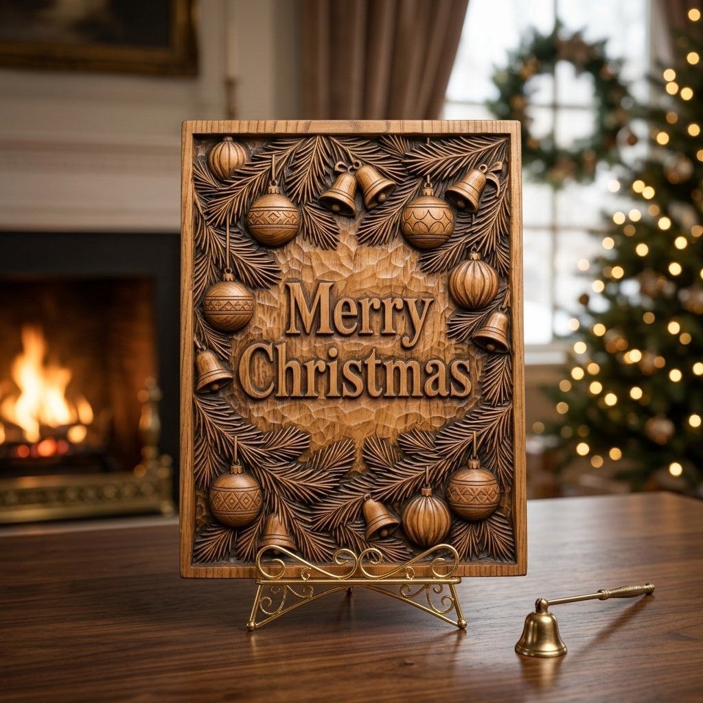 Merry Christmas Ornament Holiday CNC Relief STL bas-relief STL — view 3
