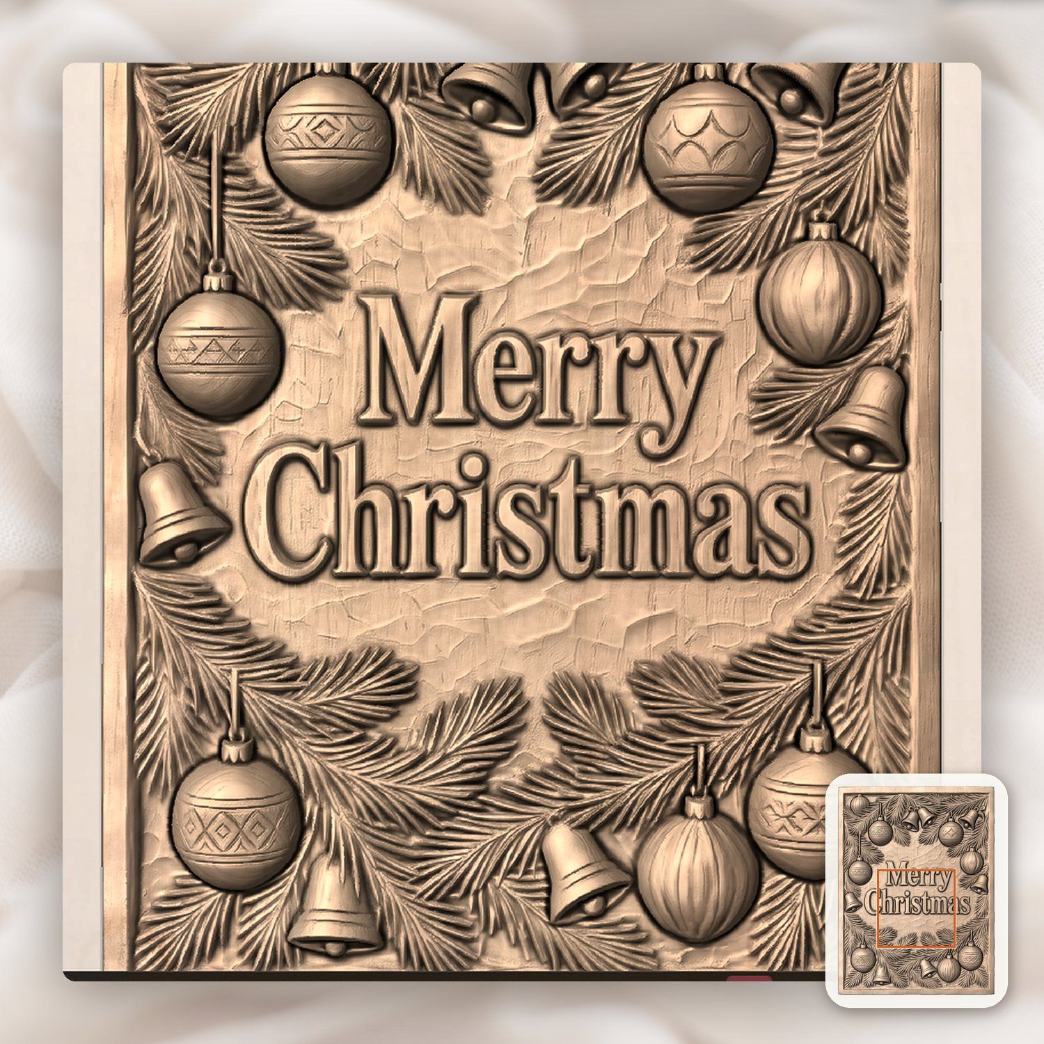 Merry Christmas Ornament Holiday CNC Relief STL bas-relief STL — view 6